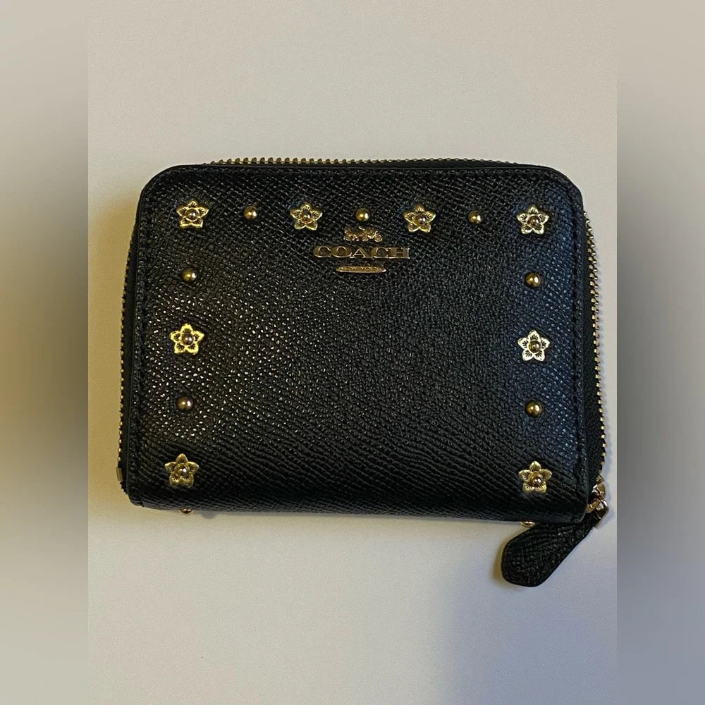 Coach Black Wallet with Gold Floral Details - Picture 2 of 5